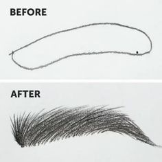 the before and after pictures show how to draw hair with pencils on top of it