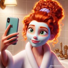 a woman in a bathrobe is taking a selfie with her cell phone