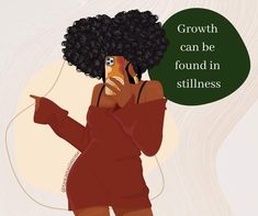 an illustration of a woman talking on her cell phone with the caption growth can be found in stillness