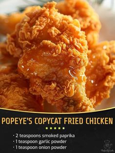 fried chicken is served on a plate with text above it that reads pope's copycat fried chicken