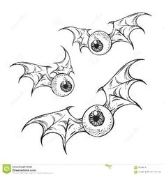 a set of bats with fangs and eyes for halloween coloring book page or tattoo design