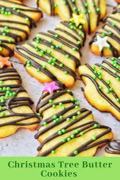 christmas tree cookies with chocolate frosting and sprinkles