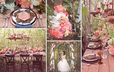 a collage of photos with flowers and greenery