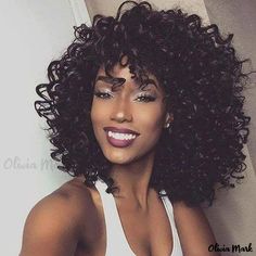 Olivia Mark - Womens Black Solid Patchwork Casual Fashion Wig - Elegante y de moda Afro Wigs, Curly Hair Wig, Hair With Bangs, Curly Hair With Bangs, Scene Hair, American Woman, Short Curly Hair, Long Curly Hair, Wigs With Bangs