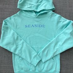 Never Worn Youth Small Casual Light Blue Hoodie With Letter Print, Seaside Sweatshirt, Seaside Shirt, Youth Hoodies, Kids Shirts, Shirts Tops, Color Blue, Turquoise, Sweatshirts Hoodie