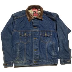 Vintage Men S Marlboro Country Jean Blue Denim Trucker Jacket Leather Collar. Condition is "Pre-owned". Shipped with USPS Priority Mail. A couple small stains and some fading see pics SMELLS OF SMOKE Classic Outdoor Denim Jacket With Pockets, Classic Denim Jacket For Outdoors, Dark Wash Rugged Outerwear With Pockets, Rugged Dark Wash Outerwear With Pockets, Rugged Denim Jacket With Pockets For Winter, Outdoor Medium Wash Denim Outerwear, Brown Denim Outerwear For Streetwear, Brown Denim Jacket For Streetwear, Casual Brown Denim Outerwear