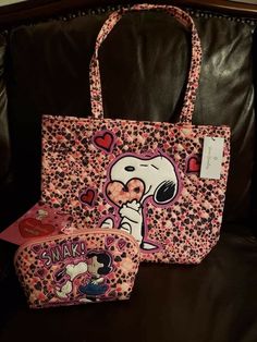 Snoopy Tote Bag, Cosmetic Bag Set, Loungefly Bag, Snoopy Love, Small Case, Snoopy And Woodstock, Small Tote, Bag Set, Vera Bradley