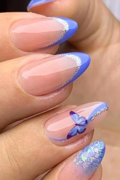 42 Beautiful Butterfly Nails That Are Beyond Dreamy! - The Catalog Cute Fake Nails Designs, Pretty Gel Nail Ideas, Cute Simple Nail Designs Acrylics, Cute Acrylic Nails For Summer Almond, Cute Nail Art Designs Summer, Buterfluffy Nails, Nails Ideas 2024, Baby Nails Design Pregnancy, Cute Simple Acrylic Nails