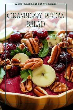 cranberry pecan salad in a bowl with apples, cherries and pecans