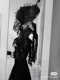 Fancy Dark Outfits, Gothic Dress Vampire, Goth Masquerade Dress, Gothic Fancy Dress, Pretty Black Dress Aesthetic, Casual Outfits For Women Aesthetic, Royal Goth Outfits, Black Opera Dress, Dark Core Clothes