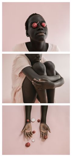 three different images of black women with red eyes