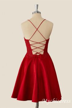 Red Short A-Line 2024 Homecoming Dress Lace Satin Appliques – MyChicDress Black Lace Formal Dress, Black Lace Evening Dress, Red Lace Prom Dress, Burgundy Homecoming Dresses, Mermaid Prom Dresses Lace, Pink Evening Dress, Strapless Prom Dresses, Red Homecoming Dresses, Long Prom Gowns