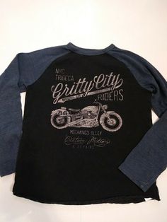 Gap Kids Boys Size Large Black Blue Gritty City Motorcycle Casual Shirt. Although this item is preowned, it is in excellent condition.  See pics for more details.  For more great brand name pieces check out  my store...Hamilton House Boutique.  Thanks for the visit!  Hope to see you again soon!! Gap Black Cotton Tops, Black Cotton Gap Tops, Gap Long Sleeve Top With Letter Print, Gap Blue Graphic Print Top, Blue Graphic Print Gap Tops, Blue Graphic Print Tops From Gap, Gap Long Sleeve Blue Tops, Gap Blue Long Sleeve Tops, Gap Kids Boys