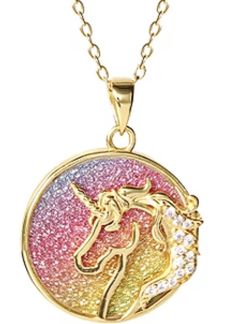 Womens or childs unicorn precious metal gold and cubic zirconia beautiful unicorn glitter necklace Pink Gold Plated Round Necklace, Multicolor 14k Gold Necklace Gift, Cubic Zirconia Plated Necklaces, Round Plated Charm Necklaces For Gifts, Round Plated Charm Necklaces As Gift, Gift Plated Charm Necklace, Round Plated Charm Necklace Gift, Multicolor Round Necklaces With Charms, Glitter Necklace