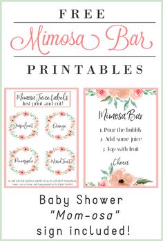 the free printable baby shower sign includes pink flowers and greenery