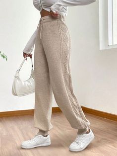 Women's Solid Color Simple Daily Geometric Texture Harem Pants Khaki Casual   Knitwear Plain  High Stretch  Women Clothing, size features are:Bust: ,Length: ,Sleeve Length: Geometric Texture, Casual Knitwear, Simple Scarf, Patterned Scarves, Lightweight Cardigan, Sweater Pants, Color Shorts, Kids Sleepwear, Casual Sweatshirt