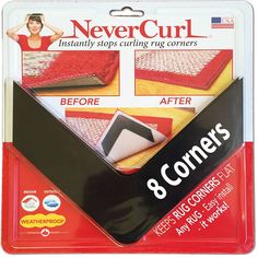 the never curl 8 corners are red, white and black with an adhesive backing