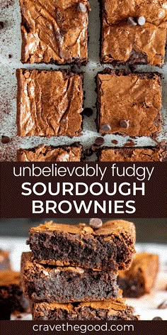 chocolate brownies stacked on top of each other with the words unbelevably fudge