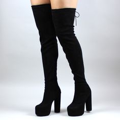 GOOSHOE Black Suede Thigh-high Platform Long Boots 4 Thigh High Boots Outfits, Thigh High Platform Boots, Long Black Boots, Thigh High Heels, Thigh High Suede Boots, Boots Outfits, Black Thigh High, Work Formal, Outfit Christmas