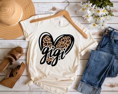 Gigi Grandma, Animal Print Shirts, Grandma Shirt, Cute Shirt Designs, Heart Graphic