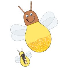 a cartoon bee flying next to a honeybee with glitter on it's wings