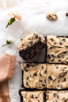 chocolate chip cookie brownies with frosting on top