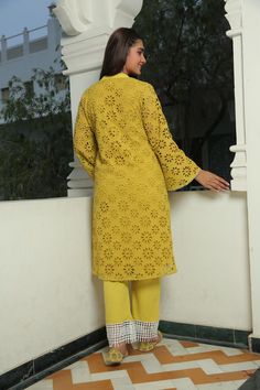 Yellow Iris Schiffli Kurta And Pant Set online in USA | Free Shipping , Easy Returns - Fledgling Wings Schiffli Kurta, Yellow Iris, Wings Dress, Dress Design Patterns, Suits Design, Dresses Indian, Embroidery Suits Design, Summer Weather, Healthy Dinners