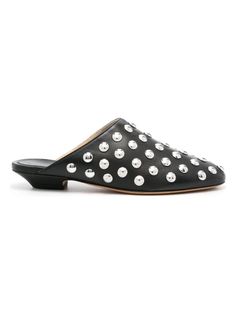 847200 KHAITE APOLLO STUDDED LEATHER MULES Leather Slippers, Leather Cap, Studded Leather, Leather Mules, Leather Flats, Small Leather Goods, Mules Shoes, Stacked Heel, Lanvin