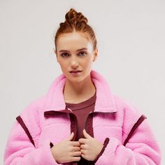 Hit The Slopes Fleece Jacket Pink, Textured Jacket, Strip Lighting, Sweater Jacket, Fleece Jacket, Coats Jackets, Style Inspiration, My Style, Lighting