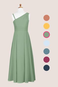 a dress on a mannequin with color swatches in front of the image