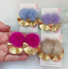 "Beautiful fur earrings with a gold wavy fan piece. Earrings are studs that measure approximately 1.75\". Perfect as spring jewelry, summer jewelry, or just for fun! Makes a great gift. Giftbox included." Fur Earrings, Bridal Party Jewelry, Gift Post, Spring Earrings, Jewelry Summer, Spring Jewelry, Jewelry Card, Sapphire Earrings, Lovely Earrings