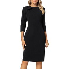 Mintlimit Women Sheath Dress 3/4 Sleeve Bow Neck Wear To Work Pencil Dresses Product Details Size: X-Large Color: Black Brand: Unbranded Mpn: Does Not Apply Upc: Does Not Apply Ean: Does Not Apply * Department : Womens * Date First Available : December 6, 2022 * 95% Polyester, 5% Spandex * Imported * Zipper Closure * Feature: Solid Color, Pleated Bow Neck, 3/4 Sleeve, Slim Fit, Concealed Back Zipper, Back Slit * Hourglass Shape Design Creates A Slimming Fitting Effect, Asymmetric Bow Neck Design Pencil Dresses, Cowl Dress, Business Party, Womens Sheath Dress, Boat Neck Dress, Bow Detail Dress, Long Sleeve Print Dress, Tank Top Dress, Red Midi Dress