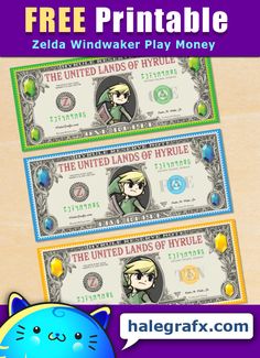 three free printable zelda windmaker play money