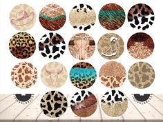 a bunch of different animal print designs on a wooden surface with the words, i love you