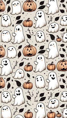 halloween seamless pattern with ghost and pumpkins