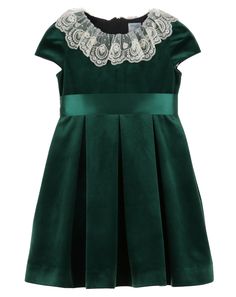 Casero & Associates Casero & Associates Deluxe Velvet Dress Velvet Dress Green, Velvet Christmas Dress, Emerald Green Velvet Dress, Velvet Holiday Dress, Velvet Pleated Skirt, Dresses Velvet, Pleated Skirt Dress, Green Velvet Dress, Lace Collar