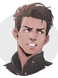 a drawing of a man with brown hair and black leather jacket looking at the camera