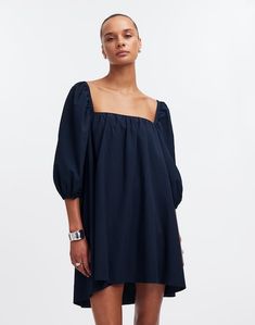 Square-Neck Puff-Sleeve Mini Dress Flowy Sleeve Dress, Long Sleeve Flowy Dress, Vest Crop Top, Navy Style, Flowy Sleeves, Dress Bridesmaid, Sleeves Dress, Navy Fashion, High Point