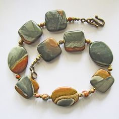 Earthy Style Multicolor Round Jewelry, Earthy Multicolor Round Jewelry, Unique Jasper Jewelry With Polished Beads, Earthy Green Jasper Necklaces, Unique Multicolor Jasper Necklaces, Unique Multicolor Jasper Jewelry, Earthy Jasper Round Bead Jewelry, Jasper Necklace, Beaded Necklace