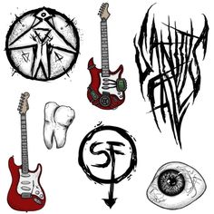 an image of various guitars and other items