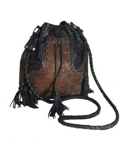 Luxury Leather Bucket Bag With Leather Trim, Formal Leather Bucket Bag With Leather Trim, Modern Cowgirl, Dark Mori, Boot Barn, Leather Backpack Purse, Bag Dark, Braided Strap, Money Bag