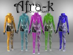 five different colored mannequins are standing in front of a sign that says afro - k