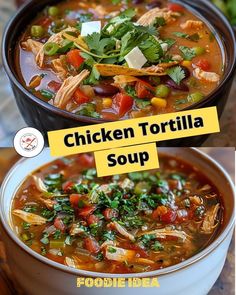 chicken tortilla soup in a white bowl