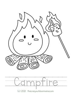 the campfire worksheet for children to learn how to write and draw it