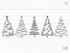 three christmas trees with the word merry written in black and white on top of them