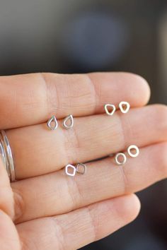 These cute little stud earrings are a tiny piece of love. They are minimal and lightweight, so you'll never feel any inconvenience wearing them. The size of the stud is approx. 3-4 mm (1/4"). They come in 4 shapes: drops, circles, rhombi and triangles. The earrings are made to order, the production time is up to 5 days. You will receive them gift wrapped at no additional charge. Tiny Studs, Custom Earrings, Cute Rings, Slovakia, Jewelry Earrings Studs, Infinity Bracelet, Triangles, Of Love, Every Day