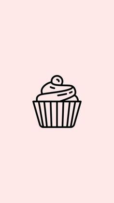 a black and white cupcake on a pink background