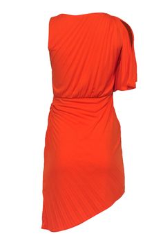 Be bright and bold at your next special occasion with this pleated-to-perfection piece from Halston Heritage! Made with a one shoulder flutter sash design, this is the perfect dress to wear with nude heels and a shiny eye look for some after hours style. Size 2 100% Polyester Sheath silhouette Round neckline Pleated design Side sash on shoulder Zippered side closure Waist 24" Bust 23" Total length 38" Pleated One-shoulder Dress For Spring Formal, Spring Formal Pleated One-shoulder Dress, Spring Formal Pleated One Shoulder Dress, Spring One Shoulder Pleated Mini Dress, One-shoulder Pleated Mini Dress For Party, One Shoulder Pleated Mini Dress For Party, Spring Cocktail One-shoulder Pleated Dress, Chic One-shoulder Pleated Mini Dress, Orange One-shoulder Evening Dress