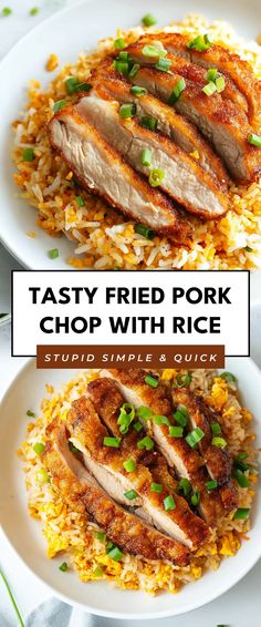 Image for Tasty Fried Pork Chop with Rice Pork Over Rice Recipes, Pork Chop Rice Bowl, Pork Chop Stir Fry Recipes, Pork Chops And Rice Recipes, Chinese Pork Chops, Pork Chop And Rice, Asian Pork Chops, Pork Chops And Rice, Chinese Pork