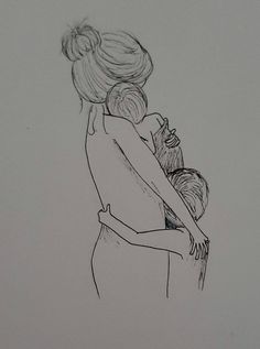 a drawing of two people hugging each other